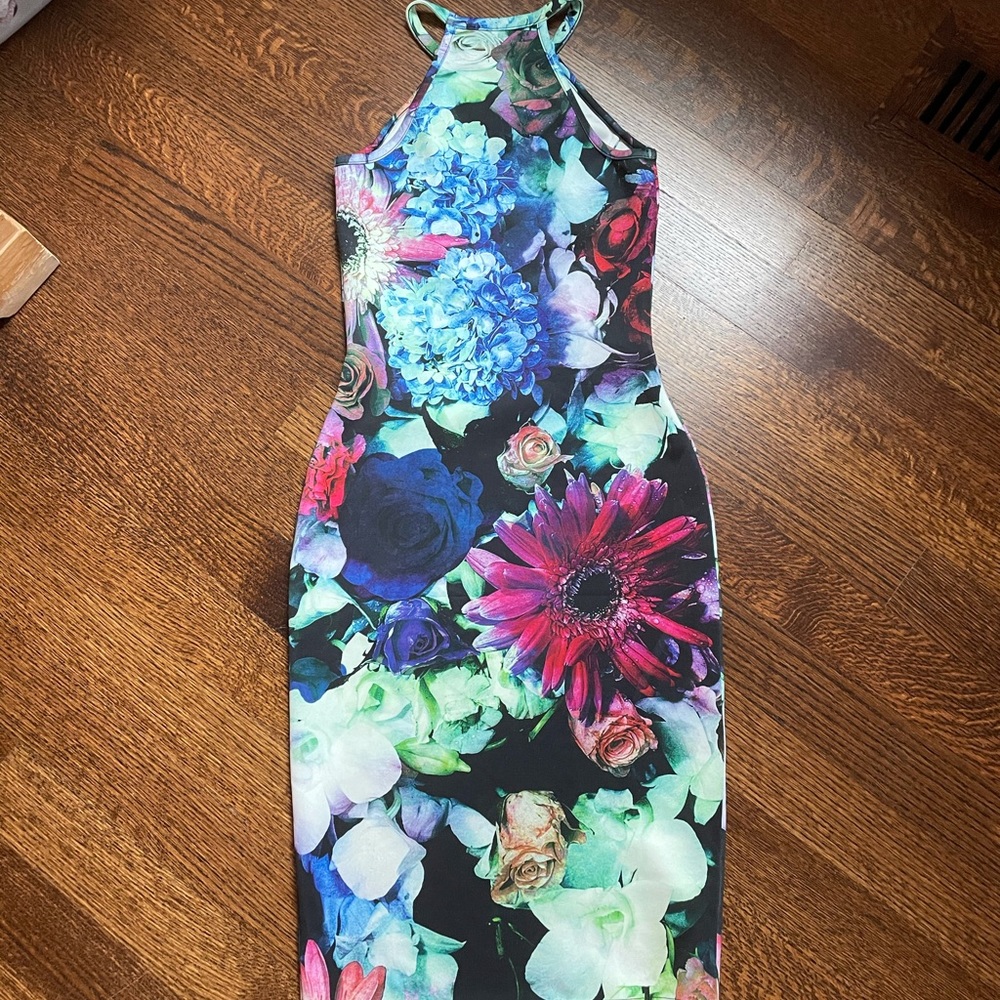 ASOS floral scuba bodycon dress, size 4